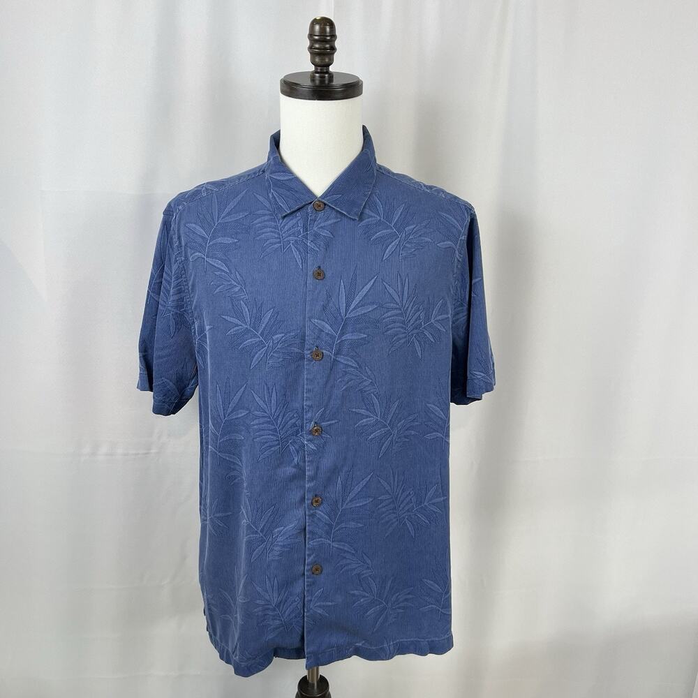 Tommy Bahama Men's XL Blue Hawaiian Silk Shirt Short Sleeve Button Down